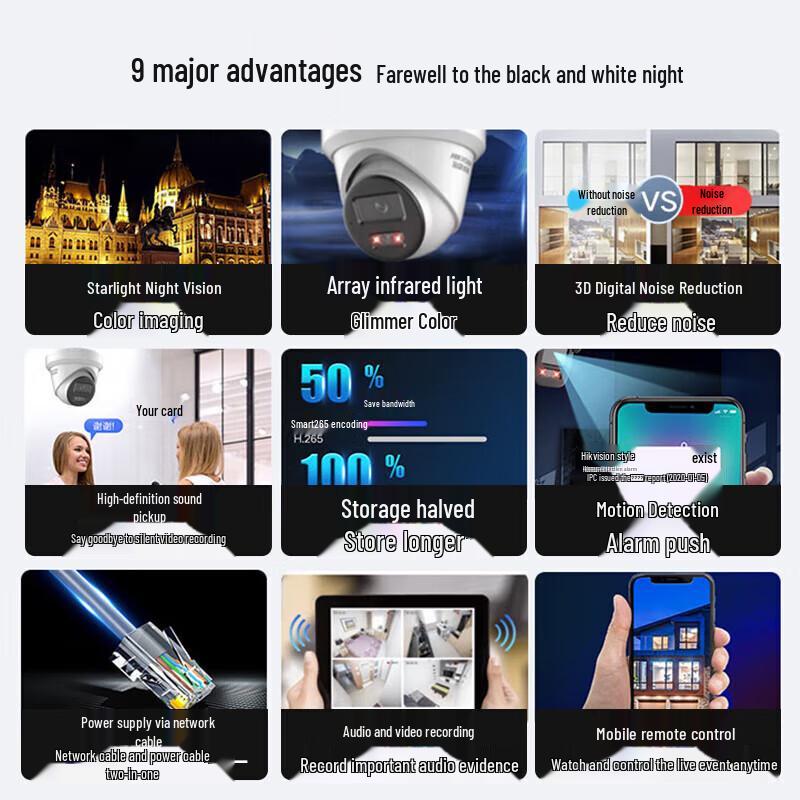 Hikvision 4MP POE Starlight Dome IP Camera CN plug (adapter included)