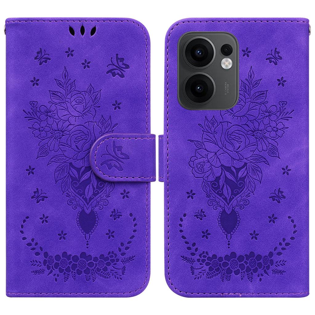 Für Oppo Reno13 F 5G Hülle PU Leder Brieftasche Handyhülle Schmetterling Blumen Prägung