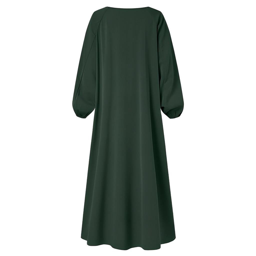 Women's Casual Loose Long Sleeve Round Neck Solid Color Robe Dress