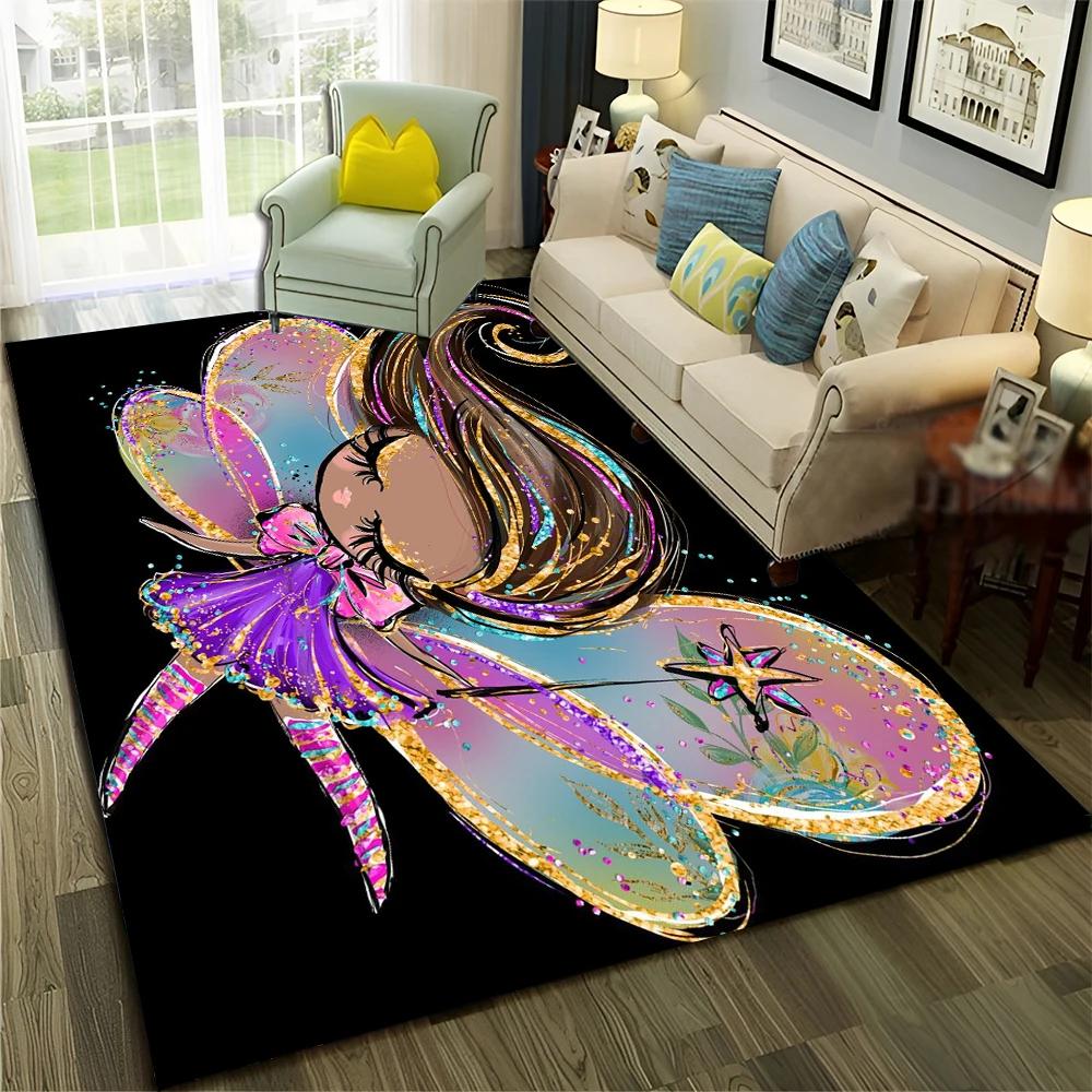 3D Cute Ballet Girl Ballerina Fairy Cartoon Carpet Rug for Home Living Room Bedroom Sofa Doormat Decor,Child Non-slip Floor Mat