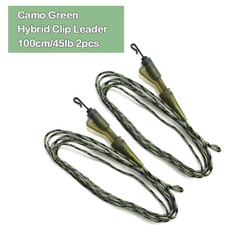 2x Carp Fishing Leader Line 100cm/45lb QC Hybrid Clip Leadcore Leader Camo Green/Brown Carp Fishing Hair Rigs Terminal Tackle Accessories