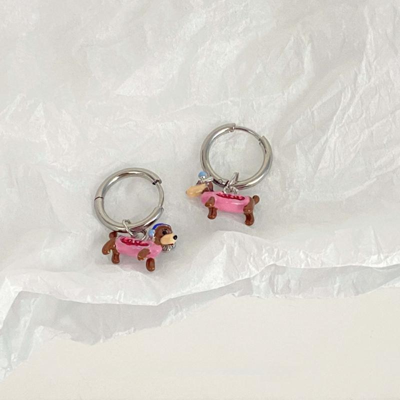 Colorful Drip Oil Sausage Dog Earrings Unique Design Dachshund Puppy Ear Hoops Personality Fashion Ear Jewelry Accessories
