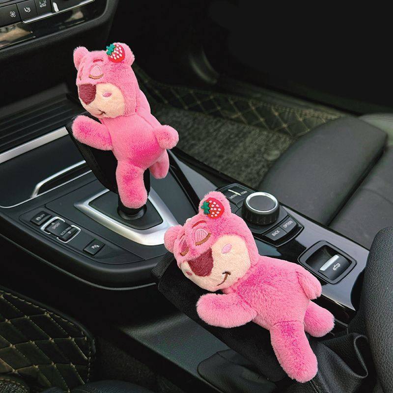 Car Seat Belt Cover Anime Strawberry Bear Plush Auto Seat Belt Shoulder Protector Pad Car Interior Accessories For Christmas