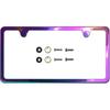 Two Holes Slim License Plate Frame Neo Chrome Aurora Electroplating Burnt Titanium Mirror Chrome Universal Fit Anti Rust Metal Screw On Cap Cover,