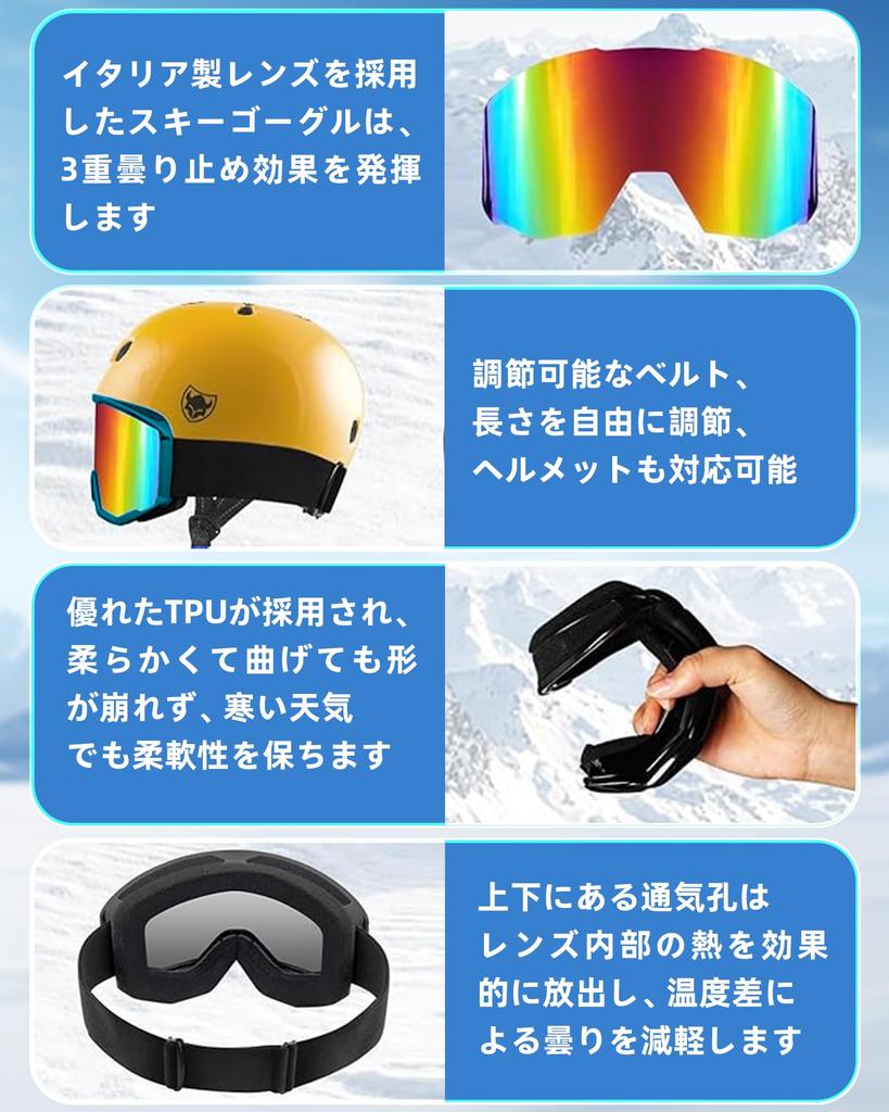 COPPOR Ski Glasses Snow Snowboard Wide Field of Spherical UV Impact Double Helmet Goggles, Compatible, Goggles, Goggles, 180° View, Lenses, 100%