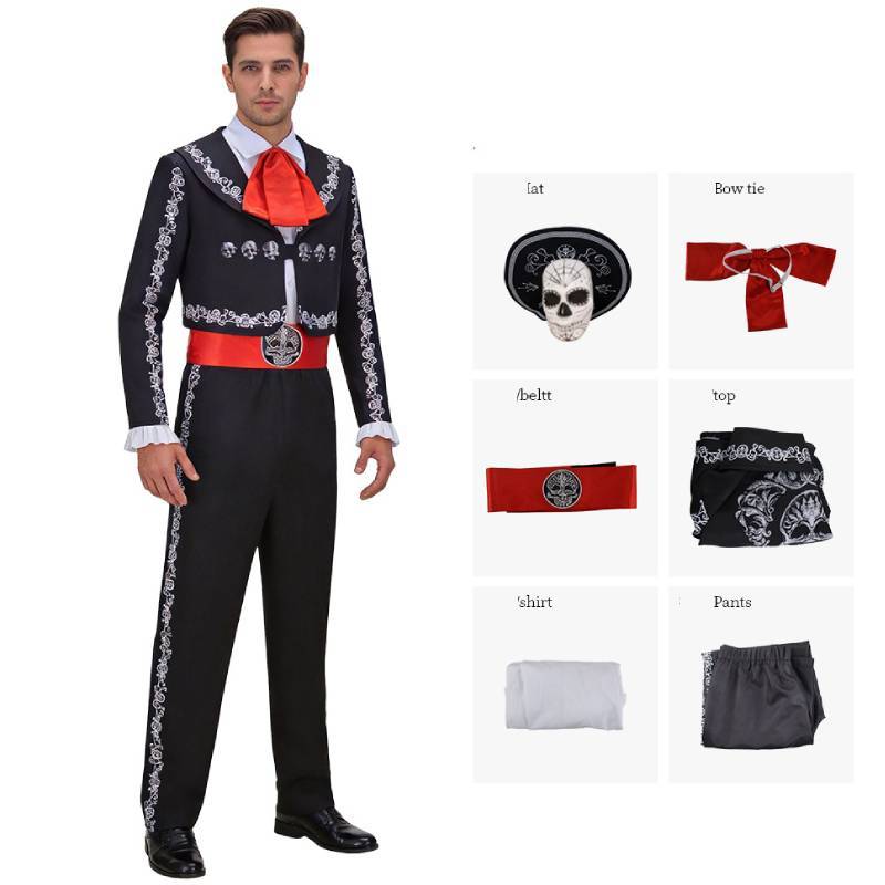 Da De Muertos Skeleton Costume For Men With Printed Design For Halloween Parties