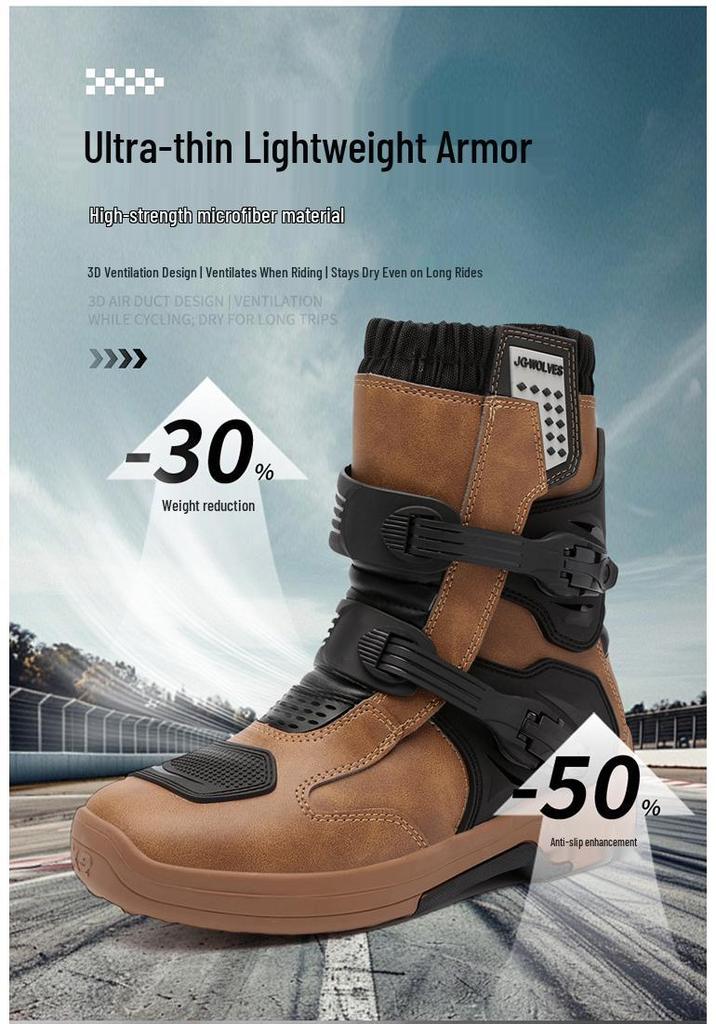 Men's Four Seasons Motorcycle Riding Shoes - Off-Road Racing Ankle Boots & Touring Gear