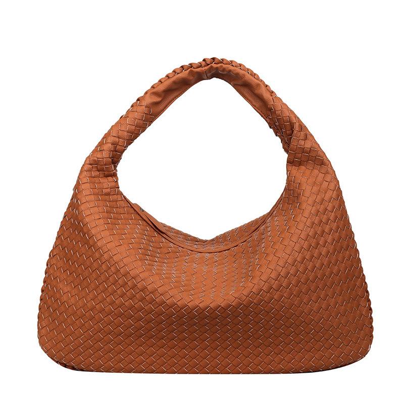 Simple Hand Woven Bag, Women's Fashionable Soft Leather Commuting Shoulder Bag, Versatile and Large Capacity