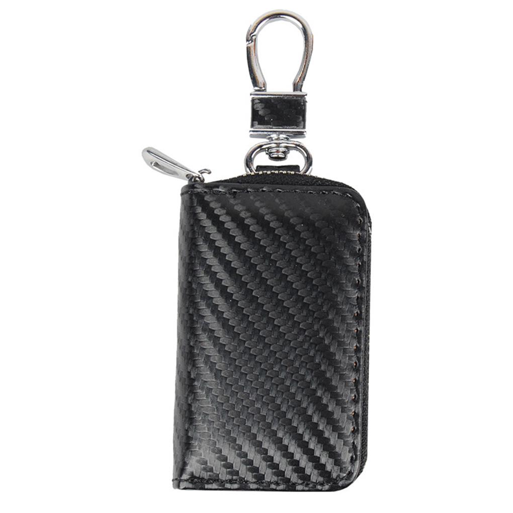 

Car Key Case PU Leather Zipper Holder Anti-Hacking Anti-Theft Pouch Protector Auto Carbon Fiber Keychain Soft Cover