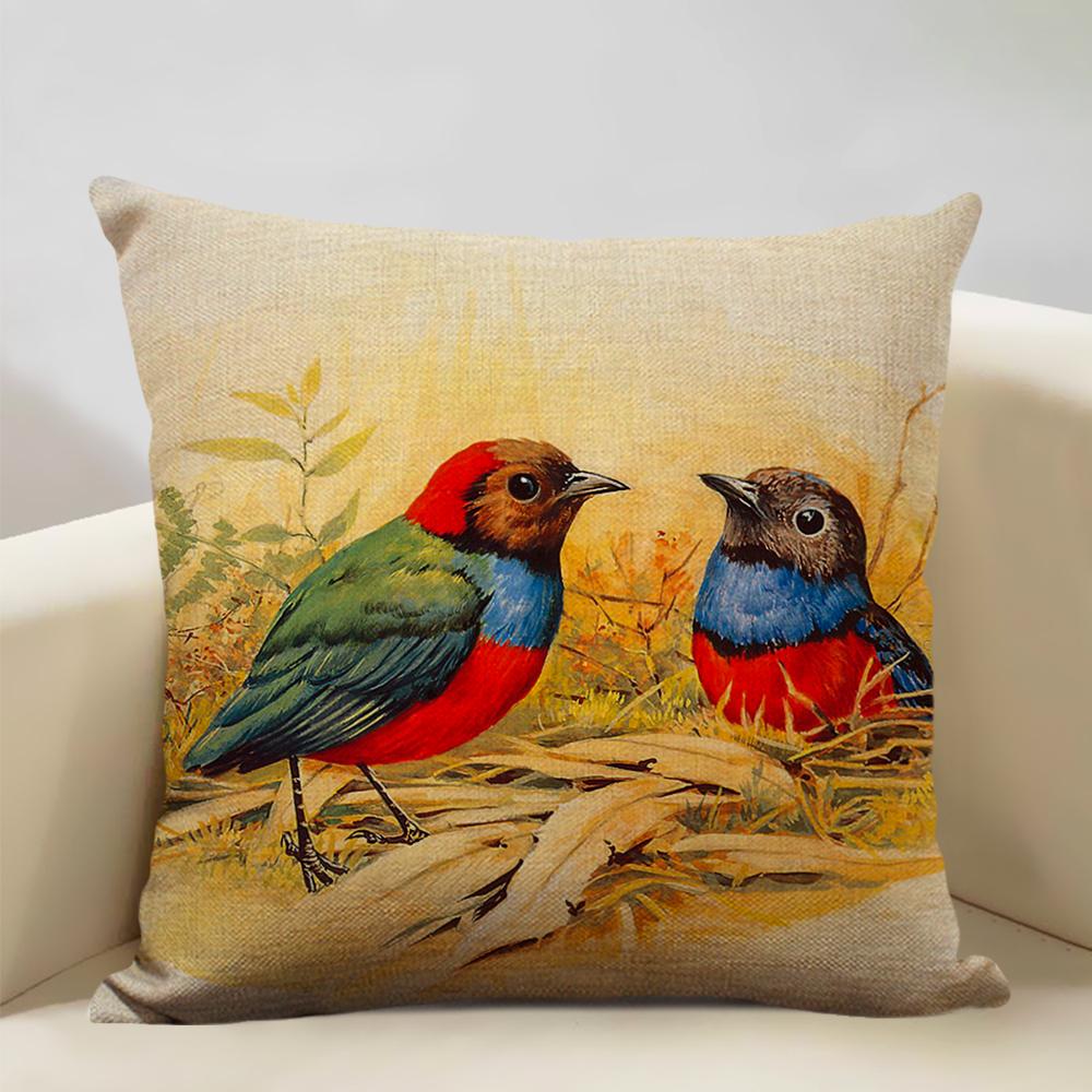 Bird Parrot Sofa Cushion Cover Bedroom Living Room Hotel Cafe Decoration Pillow Case 45x45cm Linen Pillowcase Chair Cushions