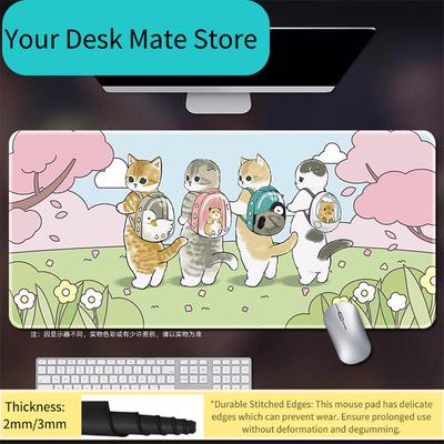 Pastel Pink Cat Desk Pad Mofusand Style Cute Cats Gaming Mouse Mat