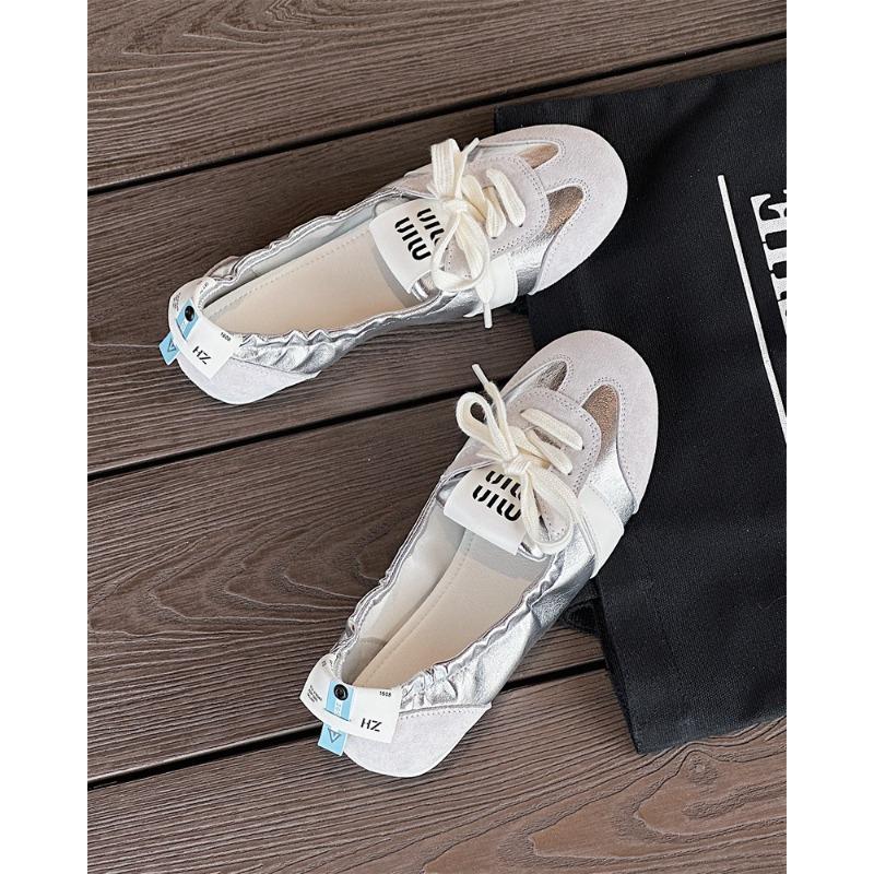 

Ballet women s flat spring new lace-up breathable one-pedal white shoes fashion single shoes 40