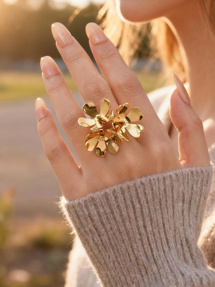 Adjustable Bowknot Ring for Women Two Butterfly Stainless Steel Bow Rings Classic Jewelry Gifts