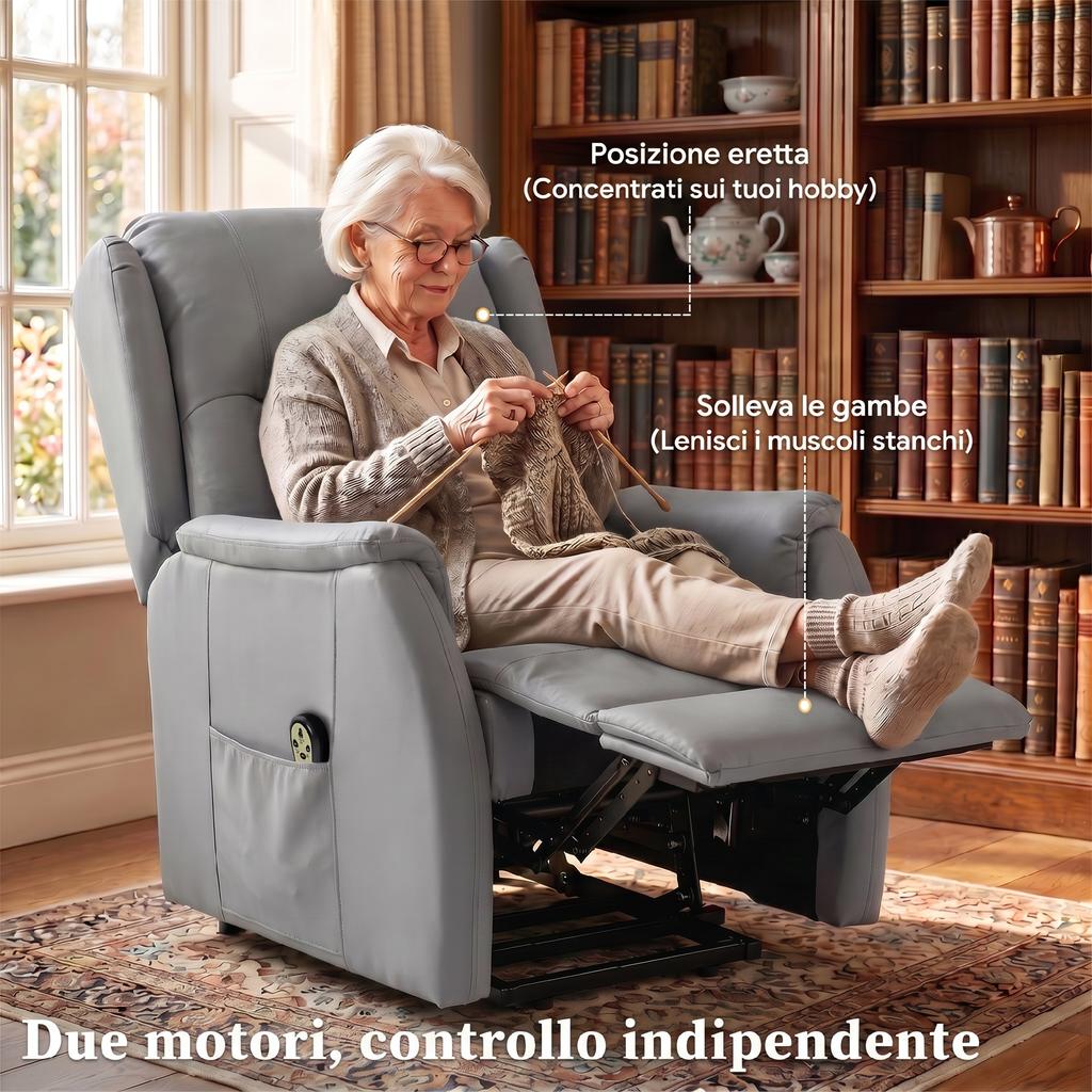Reclining Lift Chair With Dual Motor In Faux Leather Light Gray