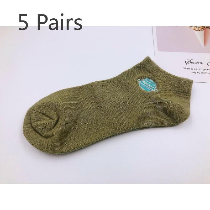 

5 пар новых женских весенне-летних вышитых хлопковых креативных интересных коротких носков без пятки 5 Pairs армия зеленый