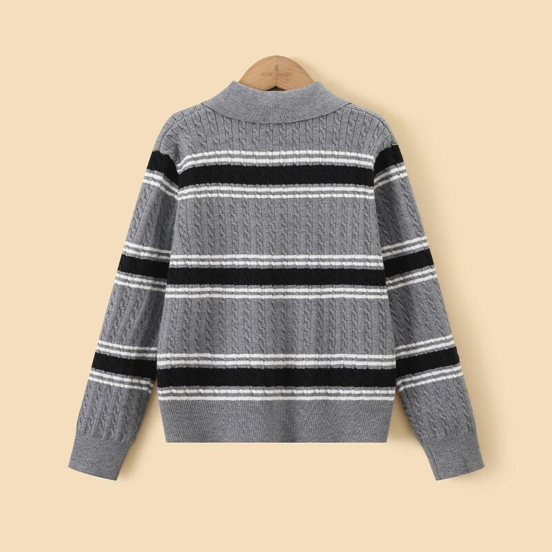 Montagut Girls' Academic Style Striped Knitted Cardigan