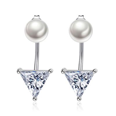 Pearl Stud Earrings for Women, Diamond-set Crystal Earrings, Simple Temperament, Personalized Triangular Ear Jewelry.