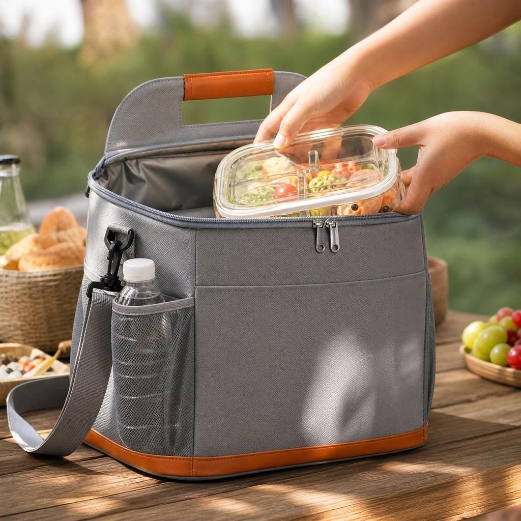 Oxford Cloth Large Picnic Bag Insulated Cooler Bag with Handle and Adjustable Shoulder Strap for Outdoor Use and Food Storage