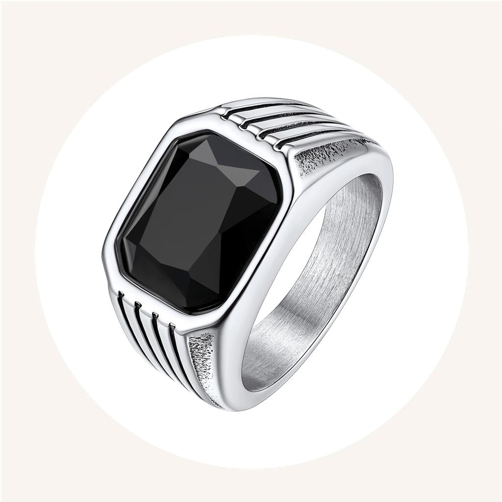 Stainless Steel 10*12mm Big Gemstone Rings for Man Rectangle Red Blue Green Black Onyx Agate Stone Signet Rings Jewerly Gift