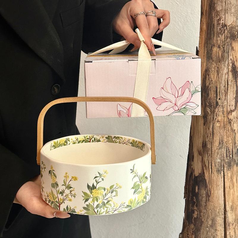 

Original Niche Design Sense Osmanthus Portable Fruit Basket Ceramic Fruit Plate Dried Fruit Storage Afternoon Tea Snack Plate Exquisite No Specifications