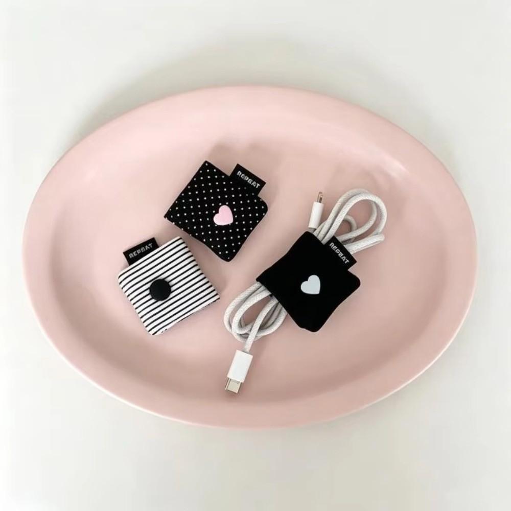 Fabric Desktop Cable Organizer Double-Sided Portable Cord Storage Strap Polka Dot Pattern Winding Holder Earphone Wire Storage