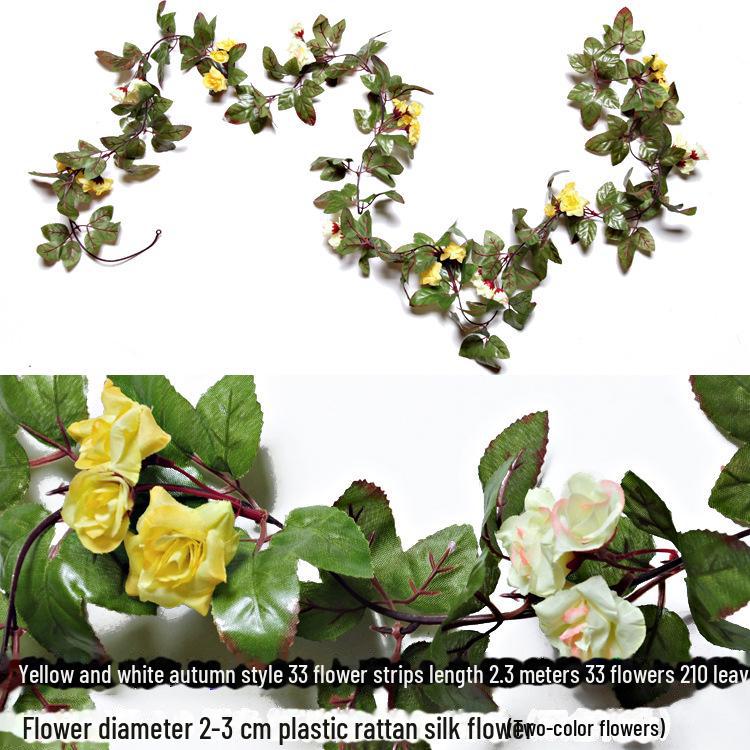 Silk and Plastic Roses Decorative Vines - Artificial Flowers for Weddings, Living Rooms, Home Ceilings, and Rattan Decor.