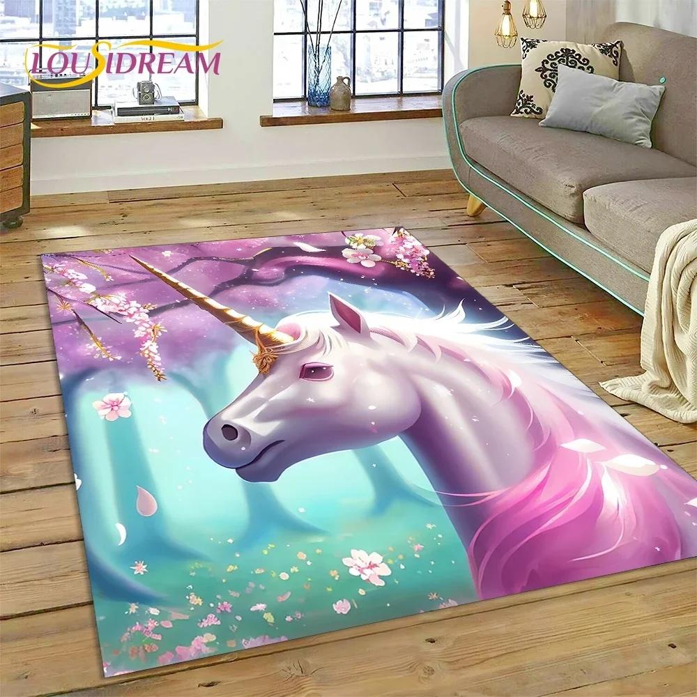 3D Cute Dream Unicorn Cartoon Girl Carpet Rug for Bedroom Living Room Home Sofa Decoration,Children Game Large Decor Floor Mat
