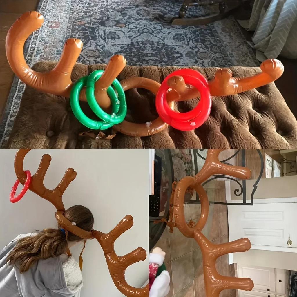 1Piece Inflatable Toss Game Reindeer Antler Hat Ring Family Interaction Game Plaything Young Boys Girls Christmas Party Accessories Supplies