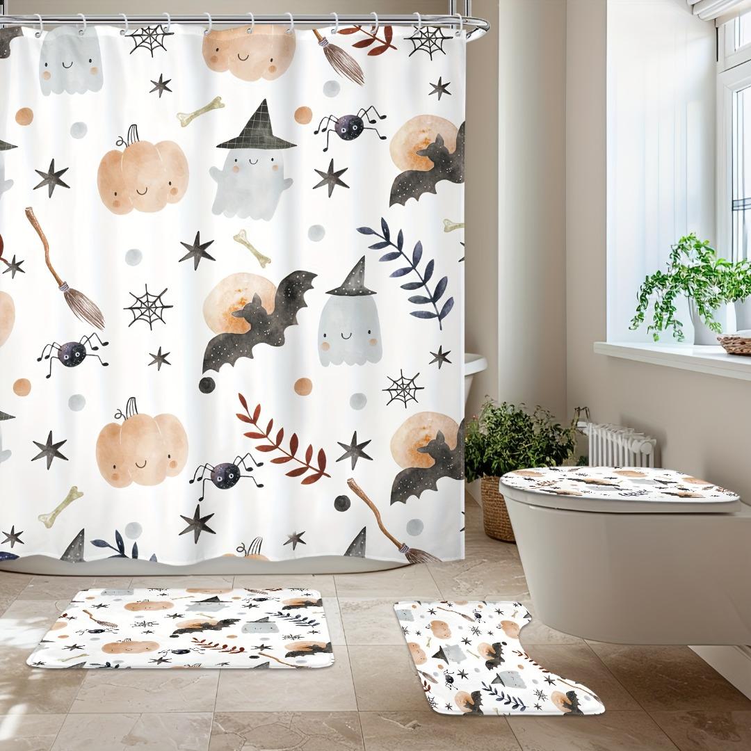 

1/4Pcs Halloween Decoration Fresh Pumpkin Bat Pattern Shower Curtain Bathroom Decor Halloween Decoration Indoor Showr Curtain Only90x180curtain