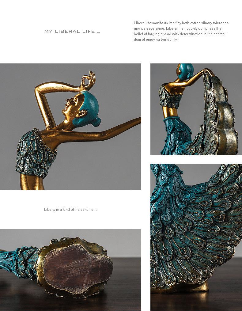 European Luxury Peacock Dancer Resin Ornament for Home and Wedding Decor