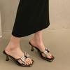 Fashion Women's Fine Heeled Sandals Fashion Square Head Shallow Mouth Crystal Butterfly Knot Set Foot High-heeled Slippers
