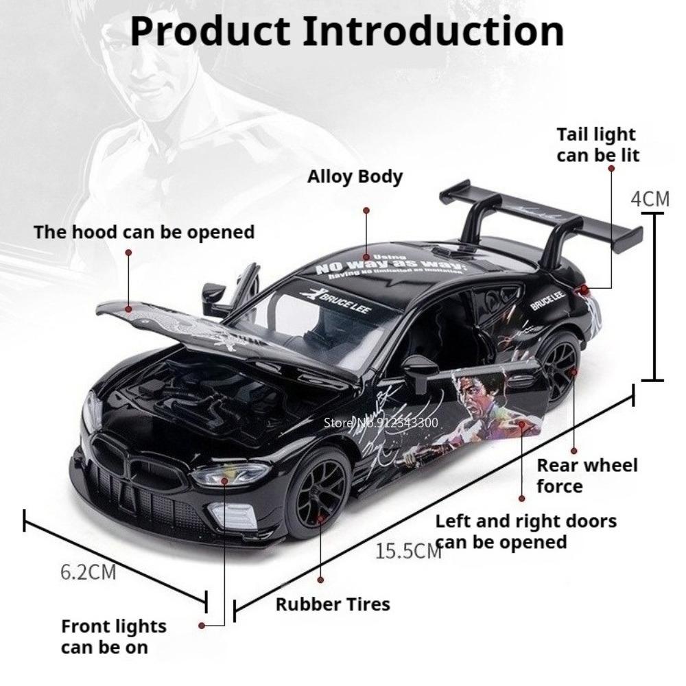1:32 BMW M8 GTE 320I Car Model Toy Door Opened Sound Light Pull Back Alloy Body Rubber Tires Racing Cars Boy Collection Gift