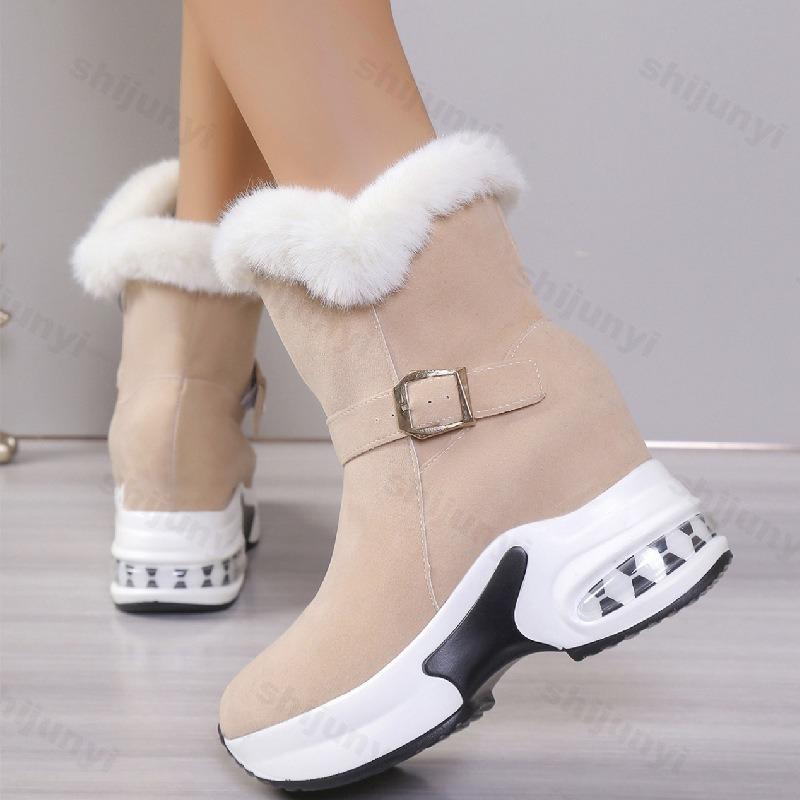 Women Platform Boots Winter Plush Warm Mid Calf Boots Height Increase Snow Boot Fashion Wedges Boot 2026Winter Boots Botas Mujer