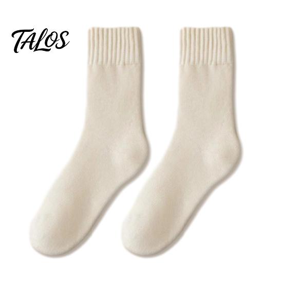Winter Warm Cotton Blend Socks Women Thickened Socks, Solid Color Mid Calf Thermal Fleece Lined Essential Crew Length for Cold Weather, Soft