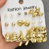 18 Pcs/Set Vintage Gold Color Metal Pearl Heart Bow Knot Earrings for Women Elegant Irregular Zircon Stud Earring Jewelry Gifts