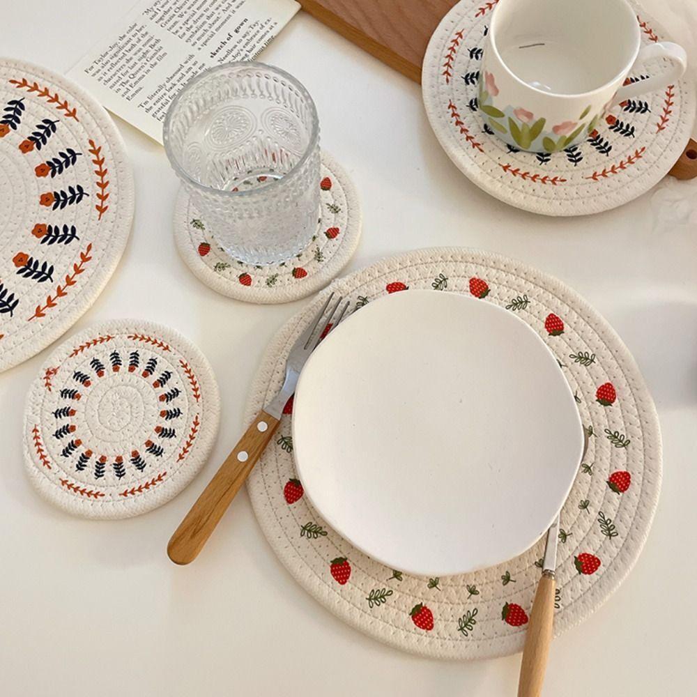 Erdbeermuster Topflappen Gewebte Baumwolluntersetzer Einfaches Platzset