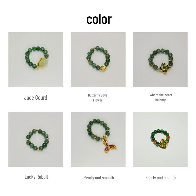 Natural Green Water Agate Beaded Ring - Elastic Cord, Crystal Stone, Niche Chinese Style