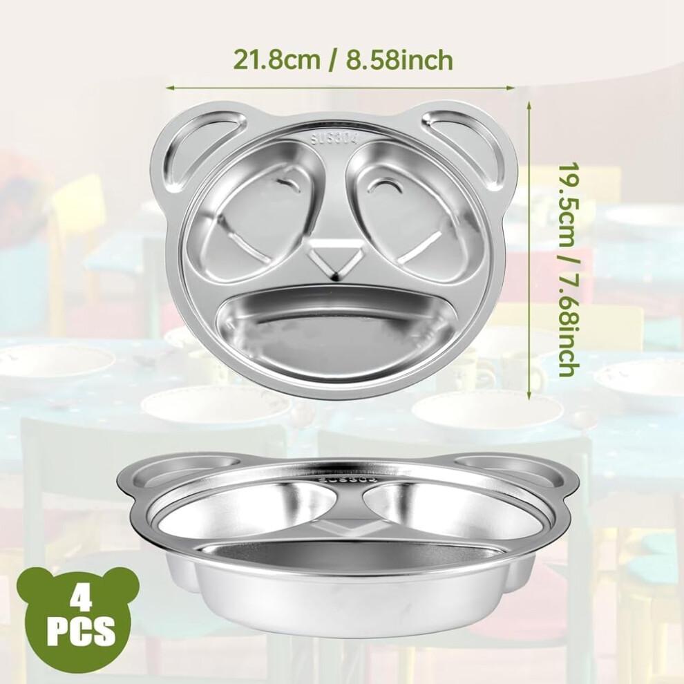 Divided Stainless Steel Plates for Adults and Children, Split Design, Durable, Easy to Clean, 3-Compartment Plates