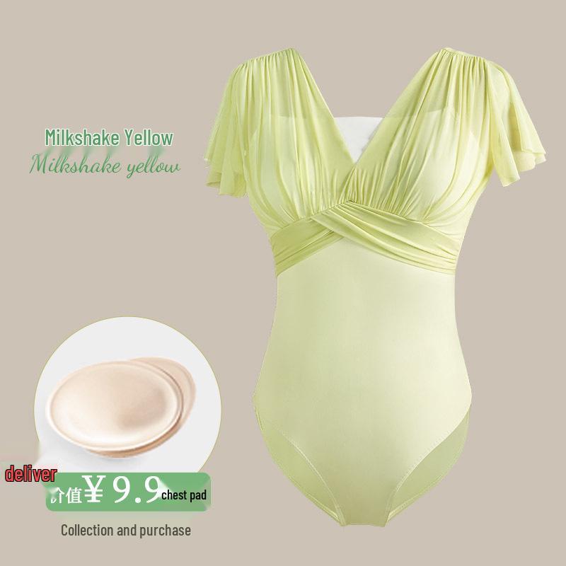 Women's Ballet and Gymnastics Leotard: Ruched Short-Sleeve Dancewear for Yoga and Figure Skating.