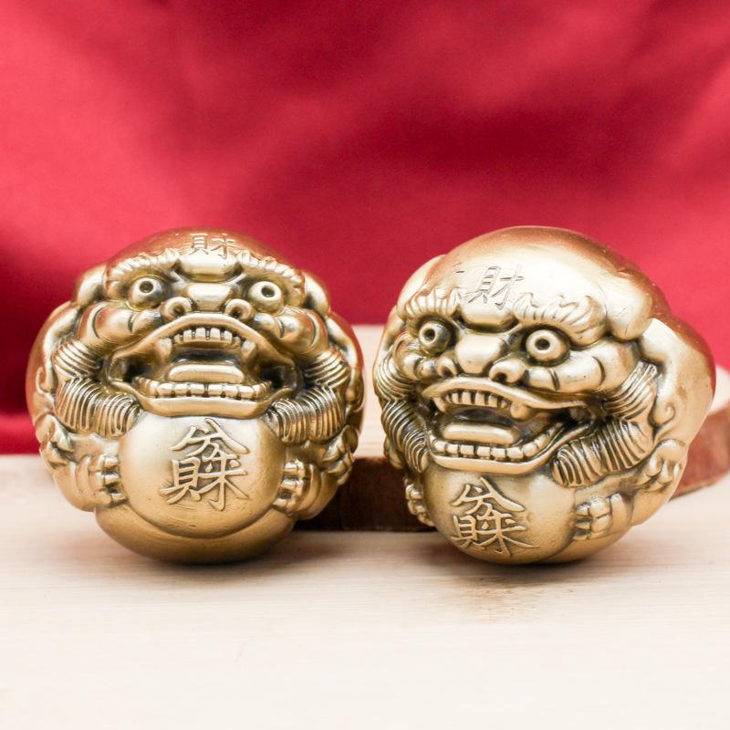 Brass Dragon & Phoenix Walnut Handballs: Retro Finger Exercise Copper Balls (Pair)