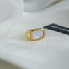 18K Gold-Plated Titanium Steel Ring with European Geometric Design and Mother-of-Pearl Inlay