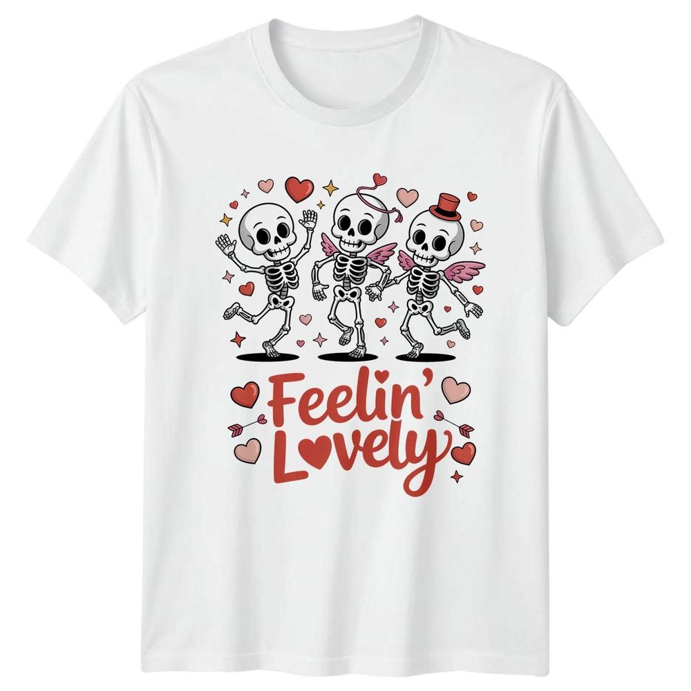 Feelin Lovely TShirt Dancing Skeleton Cupid Valentines Day S