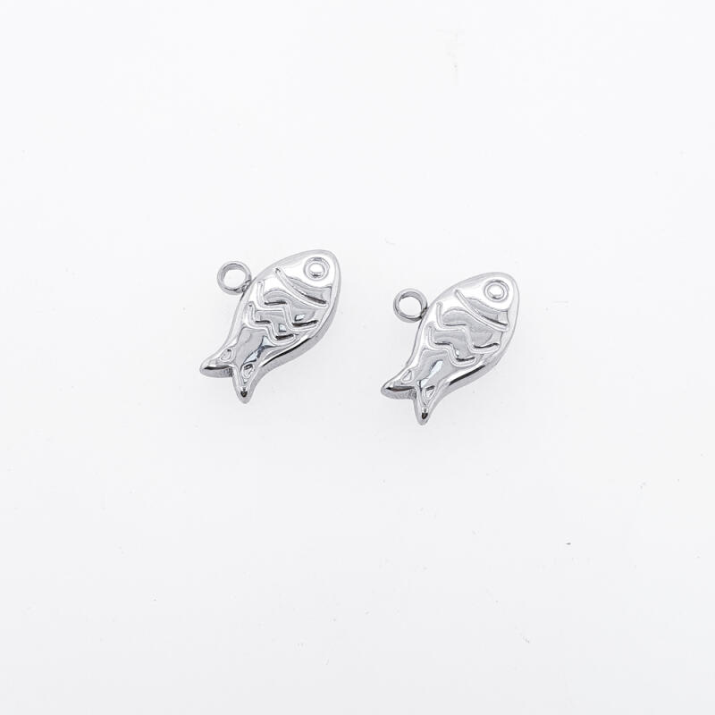 Двусторонний подвес-рыбка из хирургической стали с волнообразным узором