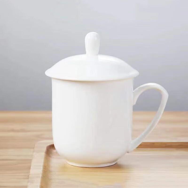 YUZUN Pure White Bone China Lidded Office & Meeting Cups - Set of 12
