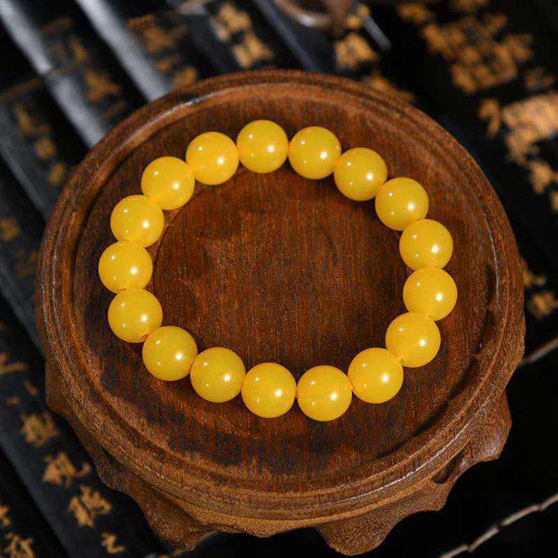 Ethnic Style Amber-Look Buddhist Beads Bracelet - Unisex Chicken Fat Yellow Strand