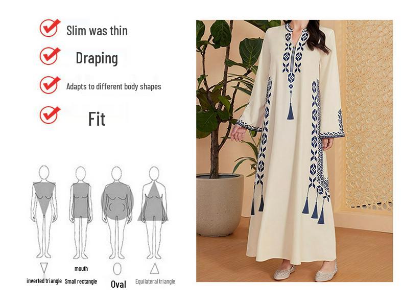 Ethnisches V-Ausschnitt-Kleid im Nahen Osten für muslimische Frauen