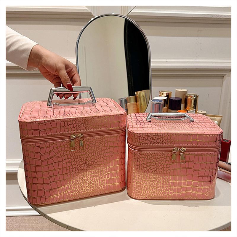 Women Cosmetic Bag Large-capacity With Mirror Portable Female Travel Cosmetic Organizer Bag Hard Shell Four-square Cosmetic Case