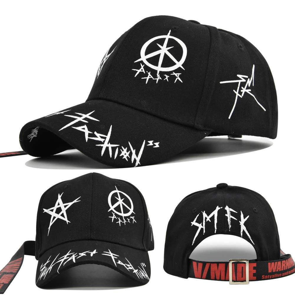 Five Cap Baseball Pointed Star Letters Printed Graffiti Long Strap Duckbill Cap