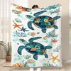 Sea Turtle And Ocean Life Watercolor Flannel Blanket For Marine Themed Decor Soft Warm Throw Blanket Gift