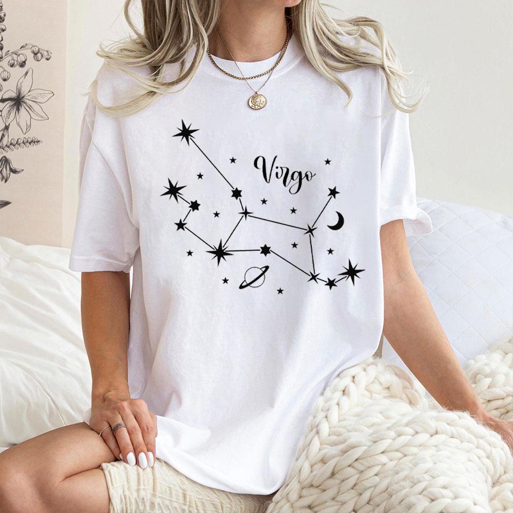 2025 Lustiges Astrologie Damen T-Shirt Sommer Hochwertige T-Shirts Jungfrau Grafik Aufdruck Kurzarm Shirt für Unisex und Damen